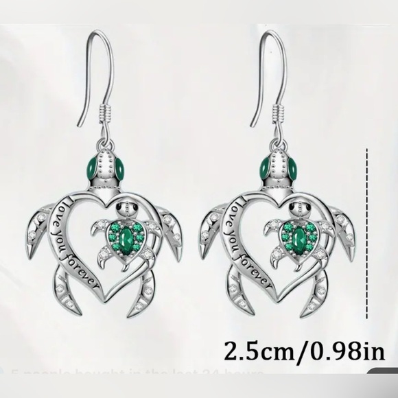Rhinestone Mama Baby Turtle I love You Forever Heart Earrings NEW - Picture 2 of 3
